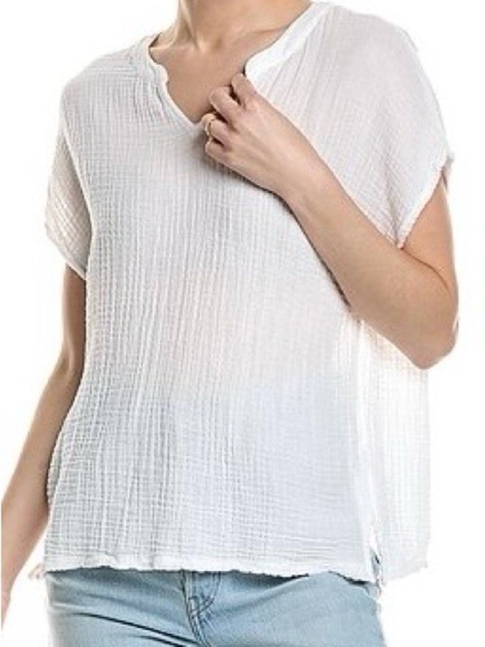 Michael Stars White Gauze Split-Neck Short Sleeve Tunic